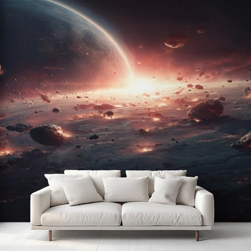 Generisch Fototapete Planet, Vliestapete Universum Weltraum Meteorit Wandtapete, Tapete 450x315 cm Wohnzimmer Schlafzimmer Wanddekoration, Motivtapete EL&D60
