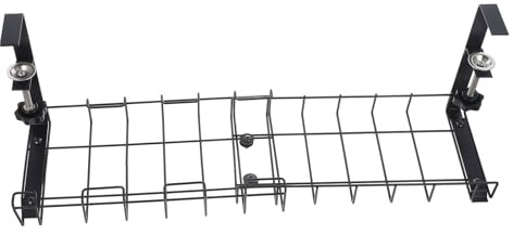 Baluue Under Desk Cable Organizer Tray with Hooks for Power Adapters and Wire Management No-Drill Compact Cord Holder Rack for Office and Home Desk Tidy Storage