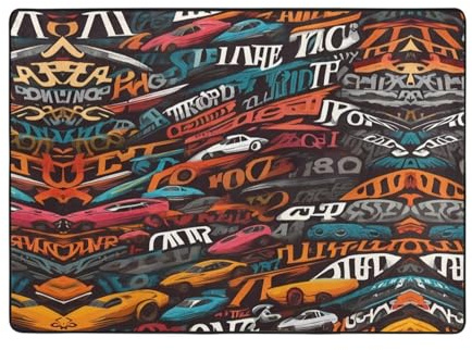 HHGFASD Teppich mit Motiv Mobile Cars, 203,2 x 147,3 cm, für Wohnzimmer, Büro, Couchtisch, Bett, Balkon, weich, flauschig, wasserabsorbierend, langlebig