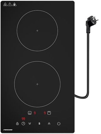 FIREGAS Plaque Induction 2 Feux Encastrable 30 cm, 3700W, Boost, Tactile | 9 Niveaux, Minuterie, Arrêt Automatique, Verrouillage Enfant, Détection Ustensiles