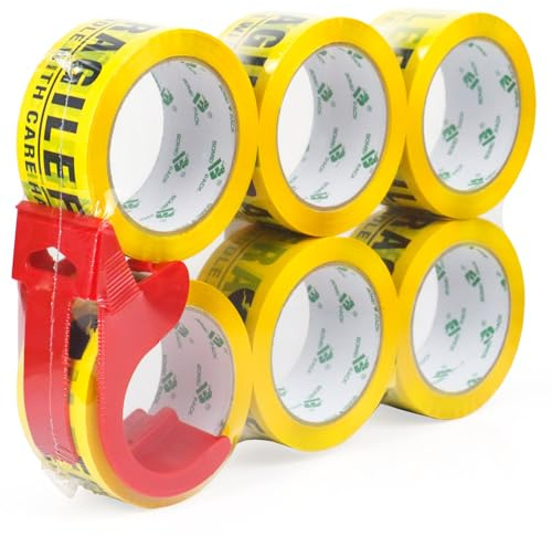 BOMEI PACK 6 Rollen Paketklebeband Fragile Klebeband Packband Verpackungsband Kartonband 66mx48mm Verpackungsmaterial für Pakete und Karton Packband mit hoher Klebkraft in Profi-Qualität