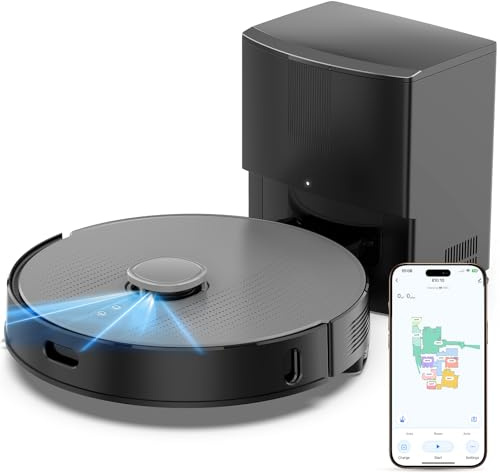 BOTLUXE Saugroboter mit Wischfunktion, Staubsauger Roboter mit Absaugstation 3.5L, 8000Pa Saugkraft, LiDAR Navigation, E10+ Saug und Wischroboter für Tierhaare Teppich Böden, APP Steuerung (Grau)