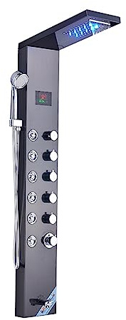 Colonne de Douche, Robinet de douche de salle de bain noir/brossé nouvellement de luxe, panneau de douche à LED, mitigeur de baignoire à colonne avec écran de température de douche à main(Black C)