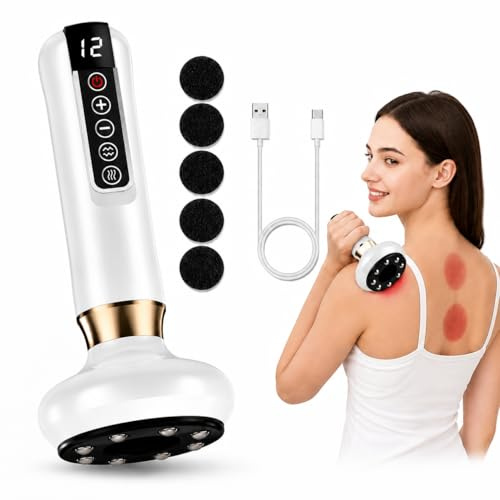 ATAUSD Cellulite Massagegerät Elektrisch, Anti Cellulite Massagegerät mit 12 Saugstufen & Wärmefunktion, Schröpfgerät Elektrisch, Gua Sha Massager für Bauch, Taille, Rücken, Arme & Beine Weiß