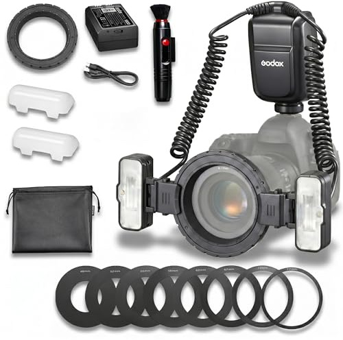 Godox MF-T76 C TTL Macro Twin Flash for Canon Cameras, 76Ws GN22.4 HSS | with HSS 1/8000s, 1.2s Recycle, 0°-150° Adjustable Dual Heads, for Macro Photography, Insects & Jewellery