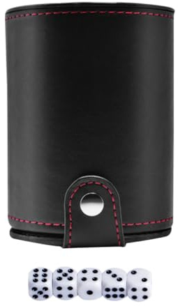 Toyvian Black Pu Leather Dice Cup with Dice Set, Easy to Carry and Convenient to Store, for Party and Board Game Prop Accessories