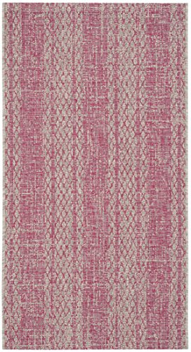 SAFAVIEH Zeitgenössische Teppich für Wohnzimmer, Esszimmer, Schlafzimmer - Courtyard Collection, Kurzer Flor, Hellgrau und Fuchsia, 79 X 152 cm