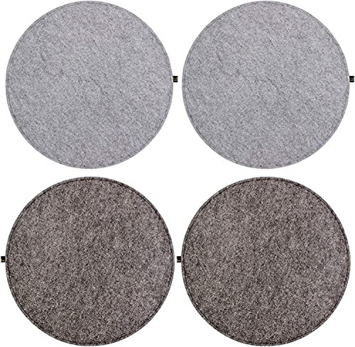 Luxflair Sitzkissen 4er Set Filz rund 35cm, 2-farbig: dunkelgrau/Graumeliert, zum Wenden. Gepolstert, bei 30°C waschbar. Sitzpolster für Stühle, Bänke