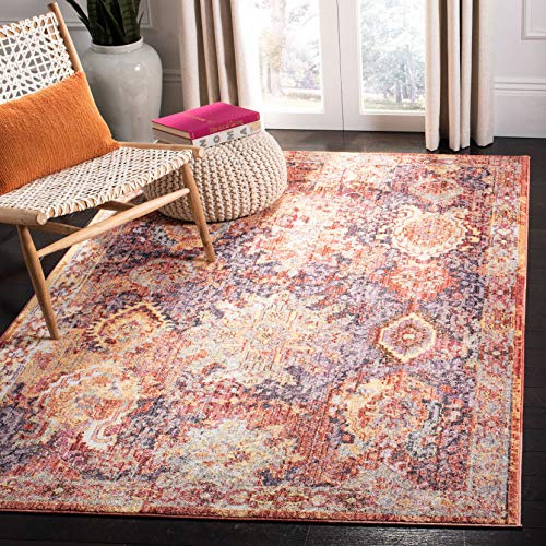 SAFAVIEH Traditionell Teppich für Wohnzimmer, Esszimmer, Schlafzimmer - Bristol Collection, Kurzer Flor, Rost und Lavendel, 122 X 183 cm