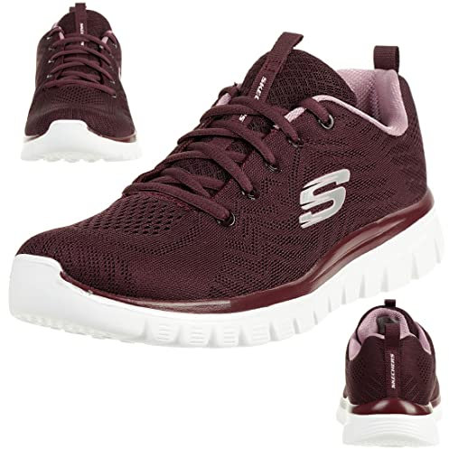 Skechers Damen Graceful Get Connected Sneaker, Wine Mesh/Lavender Trim, 40 EU