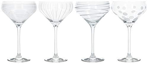 MIKASA Cheers Champagne Saucers, Crystal Retro Champagne Glasses, Silver Design, 400ml, Set of 4