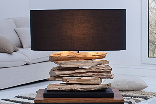 Licht-Erlebnisse Handgefertigte Tischlampe RIVER Treibholz Leinen Schwarz H:50cm Design Nachttischleuchte Wohnzimmerlampe