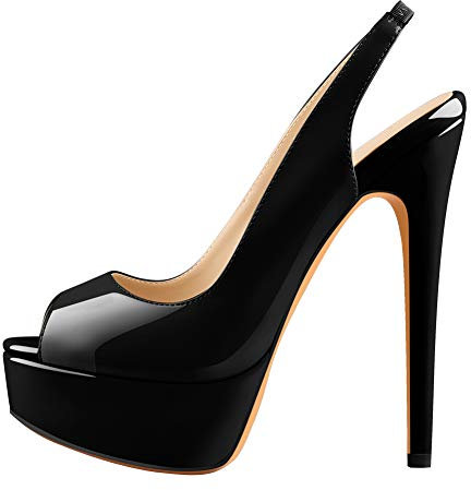 Only maker Damen Plateau Sandaletten Slingback High Heels Lack Sandalen mit Stiletto Absatz Schwarz 44 EU