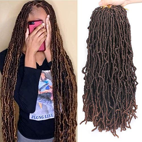 Xtrend 7 Packs 24 Pouces Nu Faux Locs Crochet Tresses Extensions de Cheveux Ondulés Déesse Faux Locs Ombre Synthétique Tressage Cheveux Ondulés Gpysy Soft Locs Crochet Cheveux 12 brins/pack 1B/30#
