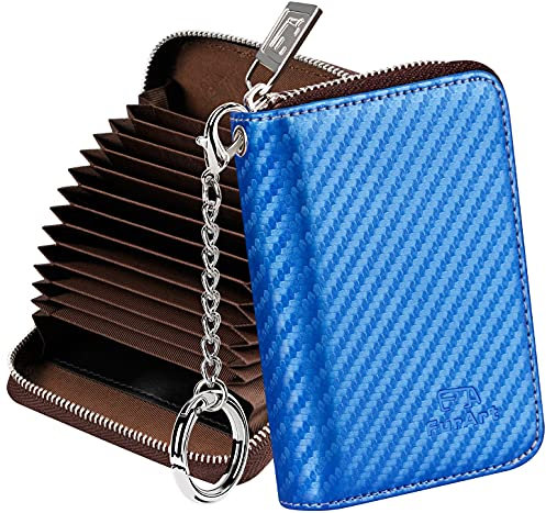 FurArt Porte-cartes de crédit, avec fermeture éclair, pour homme et femme, anti-RFID, porte-clés, taille compacte, Bleu roi 1, Compact, Classique