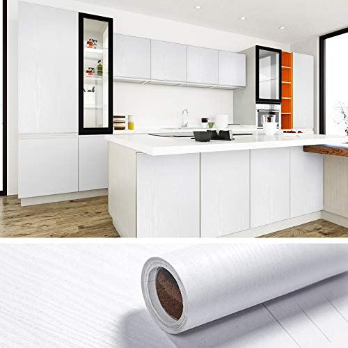 VEELIKE Pellicola Adesiva Per Mobili Effetto Legno Vintage Carta Da Parati Legno Bianco Carta Adesiva Finto Legno Pellicola Autoadesiva Per Cucina Lavabile Rivestimento Mobili Adesivo 60cm x 900cm