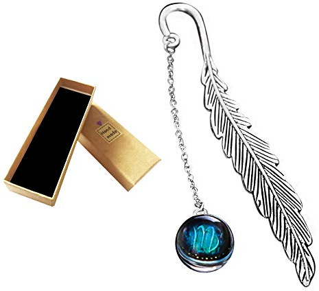 Feder Lesezeichen,Leuchtende Lesezeichen,Metall Zwölf Konstellationsserien Anhänger Lesezeichen,Vintage Silber Lesezeichen Geschenk für Erwachsene, Kinder,Schüler, Lehrer und Freunde zu lesen,Jungfrau