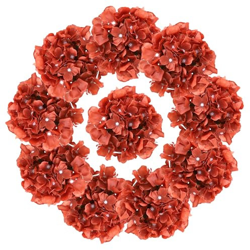 AVIVIHO Fiori finti di ortensia arancione bruciato, fiori artificiali in seta, confezione da 10 fiori di ortensia con steli, per matrimoni, casa, feste, negozi, baby shower, decorazione
