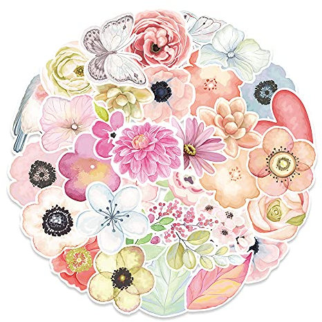 Various Flowers Waterproof Stickers for Boys Girls Teens Kids, Unique Vinyl Stickers for Laptop Flasks Luggage Water Bottle Cup Phone Tablet Notebook, Exquisite Cartoon Decals Pack[Flowers -50Pcs]