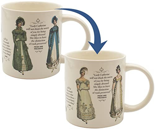 The Unemployed Philosophers Guild Jane Austen Mug changeant de chaleur – Ajoutez du café ou du thé et regardez la tenue de marche et les bonnets se transformer en une jolie tenue de soirée