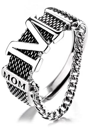 Banemi Frauen Ring Silber, Modeschmuck Ringe Damen Buchstabe M Kette Mom Gravur Verstellbare Hypoallergen Ring Geburtstagsparty Geschenk