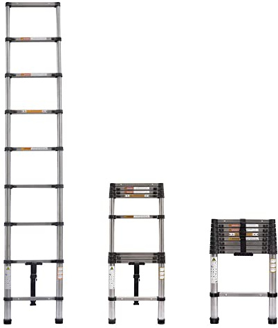 2,6M Teleskopleiter, Rutschfester Klappleiter Mehrzweckleiter,Leiter aus Edelstahl,150kg Belastbarkeit, Ideal zum Fensterputzen, Dekorieren, Streichen von Wänden