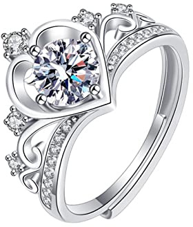ZAGZIG 925 Sterling Silber 1 Karat Moissanite Ringe Krone Liebe Herz Ring Klassischer Schmuck für Frauen Hochzeit Party Statement Vorschlag Geschenk