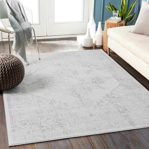 Livabliss Roma Vintage groß - Orientalischer Wohnzimmer 200x275 cm, Esszimmer, Schlafzimmer - Boho Kurzflor e für einfache Pflege - Elfenbein und Grau