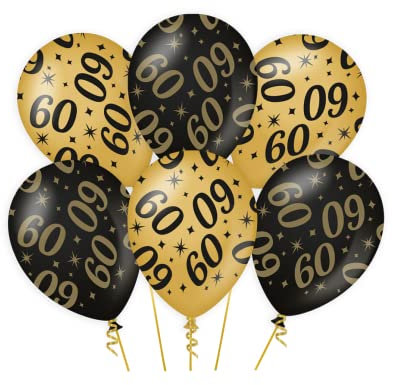 PD-Party - Luftballons Geburtstag - Ballons für 60. Geburtstag - Deko Geburtstag - Jubiläum Dekoration - Schwarz Gold Deko - Party Deko - 60. Geburtstag Männer & Frauen - 30x30 cm - 6 Stück