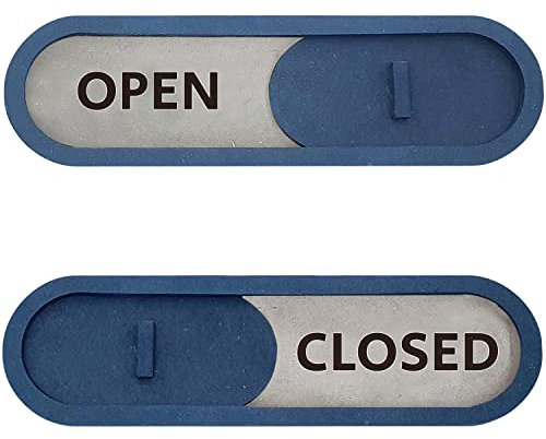GEEKBEAR Cartello aperto chiuso a scorrimento (blu) – Indicatore per porta scorrevole con testo in grassetto chiaro – cartello aperto chiuso per vetrine, ufficio, negozio, studio privato e cliniche