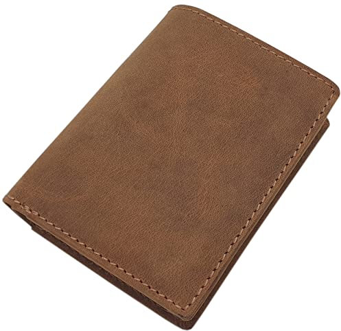 myledershop Echt Büffel-Vollleder Geldbörse/Geldbeutel/Portemonnaie in Hoch- oder Querformat mit Wildschwein-Motiv oder ohne Moitv mit RFID & NFC Schutz (Modell 1 / Hochformat/Ohne Motiv/Braun)