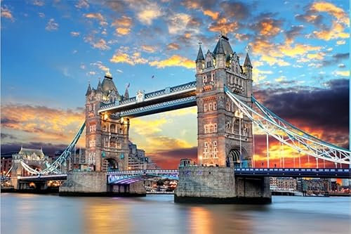 300 Pieces Jigsaw Puzzle Game for Adults and Kids- London Tower Bridge Great Architectural Design 40cmx28cm(300PCS)