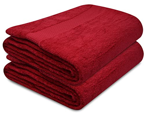 Towelogy® Quick Dry Large Bath Towels Set Egyptian Cotton Ring Spun Premium Hotel Quality Super Absorbent Bathroom Towel 70x125cm (Red Pomegranate, 2)