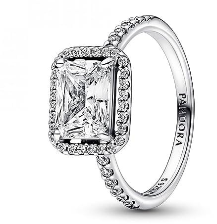 PANDORA Timeless Rechteckiger Funkelnder Strahlenkranz Ring aus Sterling-Silber mit Cubic Zirkonia, Gr. 50, 192391C01-50