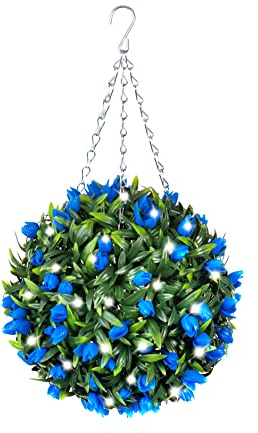 Best Artificial 28cm Pre Lit Tulip Topiary Ball with 30 Bright White LED Waterproof Battery Lights (Blue)