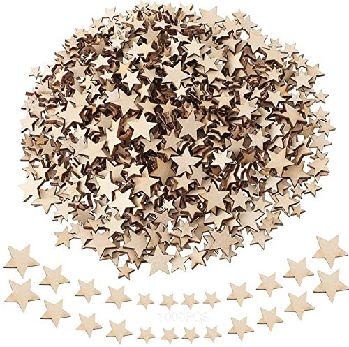 xianzhanEU 1000 Stück Mini Holzsterne zum Basteln, Gemischt 10/12/15/20mm Streudeko Sterne Holz, Kleine Holzsterne Streu, für Weihnachten Hochzeit Handwerk Making DIY Tisch Deko
