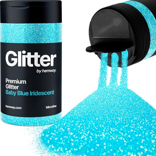 Hemway Premium Glitter Shaker - Baby Blue Iridescent | Microfine Metallic Flake Sequins for Resin & Epoxy Crafts | Craft Supplies for Tumblers, Festival, Hair, Face, Body, Eye & Nail Art | 125 g