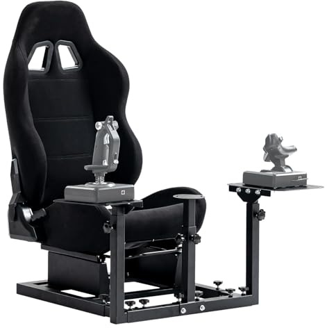 Marada Racing Flight Simulator Cockpit with Black Seat Compatible for Thrustmaster A10C Hotas Warthog Adjustable Throttle,Joystick,Keyboard not Included, Black, flight stand-49+black seat