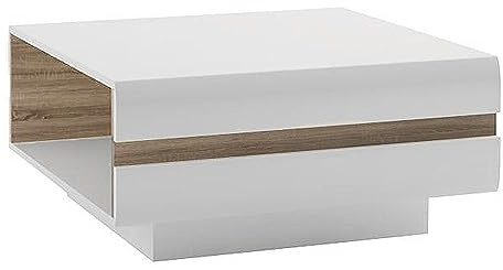 Lomadox Wohnzimmer Couchtisch in weiß Hochglanz mit Trüffel Eiche Nb., B/H/T ca. 75/39/75 cm