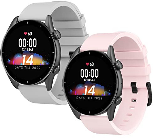 WD&CD 2 Pack Bracelet 22mm Pour Amazfit GTR 3/3 Pro, GTR 2/2e - Noir + Rose, Remplacement en TPU Silicone Compatible
