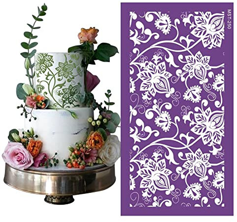 BYNYXI Torten Schablonen Blumen, Kuchen Seitenschablonen Vintage Muster Hochzeit Buttercreme Schablone Fondant Kuchen Rosen Schmetterling Backschablonen Torten Dekoration für Kuchen, Mousse, Dessert