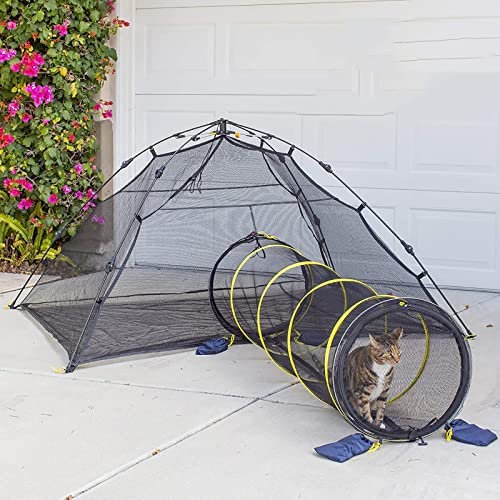 2-in-1 Outdoor-Katzenzelt, tragbares Katzenzelt mit Tunnel, Pop-Up, faltbare Haustiergehege, Laufstall, visuelles Netzhaus für Katzen, Welpen, Kaninchen, für Katzen und kleine Tiere mit Tragetasche