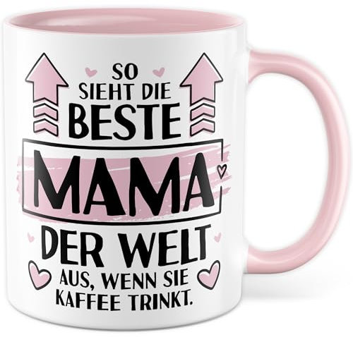Mama Tasse mit Spruch - Geschenk So sieht die beste Mama der Welt aus, wenn sie Kaffee trinkt - Kaffeetasse 330ml aus Keramik - Mutter Familie Muttertag Kaffee-Becher