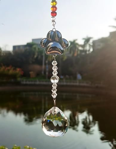 Gedenkgeschenk für Haustiere, Pfotenabdruck, Sonnenfänger, Kristalle, Prismen, hängend, Hund, Beileidsfenster, Gartendekoration, Windspiel, Regenbogenbrücke, Geschenke für Verlust, Freund, Geburtstag