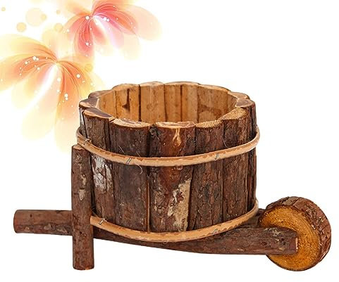 Didiseaon Jardinière Décorative Charrette en Bois Pot De Fleurs Jardinière Succulente Suspendue Jardinières Hautes avec Insert Chariot Pot De Fleur Plante en Pot Bambou Récipient Rural