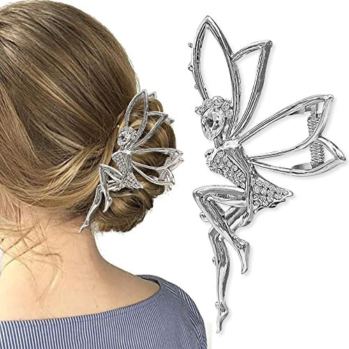 Elfen Haarklammer Groß Haarspangen Damen Haarspange Silber Hair Clip Strass Haarkrallen Feen Haarklammern Mädchen Haarclips Metall Haarclip Claw Clip Hair Accessories Women Rhinestones Elf Hair Clips
