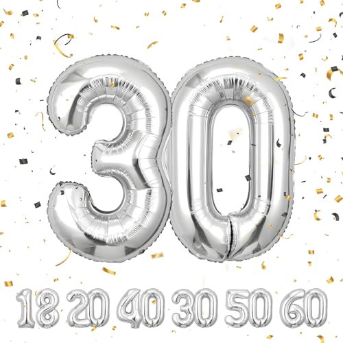 Geburtstag zahlen luftballon 30 jahre | Folienballon Sliber- Folienballon in 40-101cm Geburtstagsdeko - Ballon Zahl Deko zum Geburtstag fliegt mit Helium für Männer Frauen 30.Geburtstags