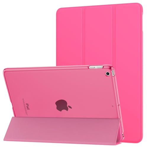 MoKo Case Fit 2018/2017 iPad 9.7 5th/6th Generation, Slim Lightweight Smart Shell Stand Cover with Translucent Frosted Back Protector Fit iPad 9.7 2018/2017, Auto Wake/Sleep, Fluorescent Pink