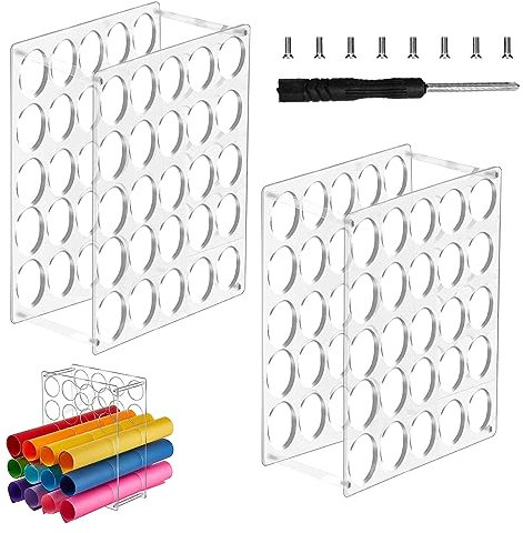 Qivine 2 Pack Vinyl Roll Holder with 50 Large Holes, 30.5 x 30.5cm Acrylic Vinyl Storage Rack DIY Craft Organizer Transparent Display Stand for Vinyl Sheets, Wrapping Paper, Paintings