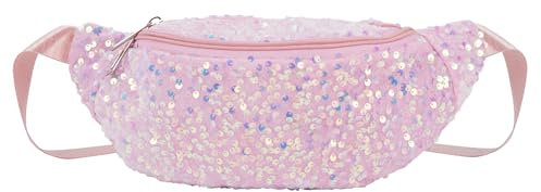 Damen Bauchtasche mit glitzernden Pailletten, Glitzer-Hüfttasche mit verstellbarem Riemen, multifunktionale Schultertasche, Brusttasche, rose, 33*10*15cm (L*W*H), Casual